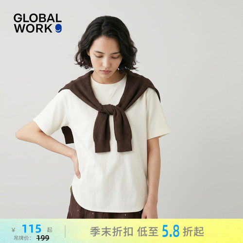 GLOBAL WORK T恤女2026夏季新款纯色宽松简约短袖上衣658165