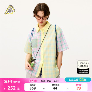 YOU 格纹拼接翻领短袖 女26年夏新款 上衣491034 PIZZA衬衫 SEE