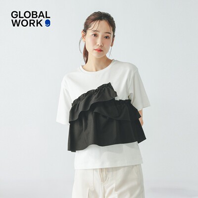 GLOBAL WORK T恤女2026夏季新款拼接荷叶边棉质短袖上衣638856