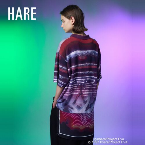 HARE26早秋新款EVA联名系列男女同款撞色渐变短袖针织衫1023248