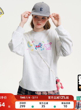 SEE YOU at PIZZA T恤女2026春季新款圆领小猫贴布长袖上衣647326