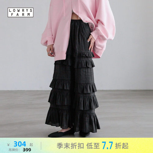 LOWRYS FARM半身裙女2026夏季新款松紧腰花边分层蛋糕裙639582