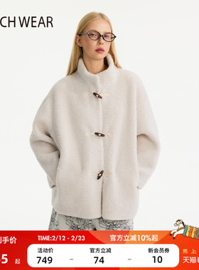 BUCH WEAR大衣女2025冬季新款牛角扣立领仿羊羔绒厚外套602733