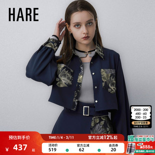 HARE衬衫女2026春季新款中古风气质温婉拼接色短款上衣607749