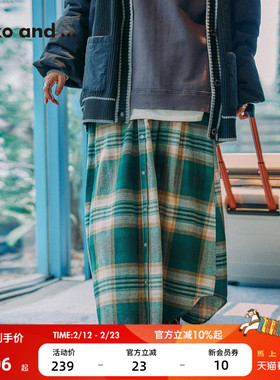 niko and ...半身裙女2026春季新款格纹个性设计感磨毛长裙591299