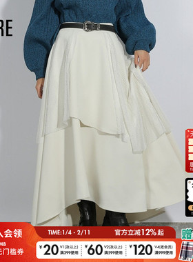 HARE半身裙女冬季新款时尚宽松拼接网格纯色日系裙子286310