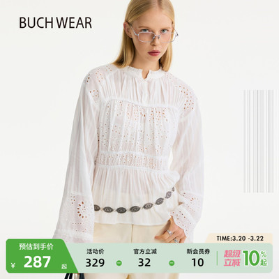 BUCH WEAR衬衫女2026春季新款棉质甜美蕾丝花边休闲娃娃衫599404