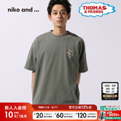 ...T恤男托马斯小火车联名系列新款 niko and 含棉印花上衣425591