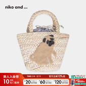 ...手拎包2025新款 niko and 动物仿草编包可爱便携手拿提包328168
