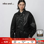 and ...外套女2026春季 新款 niko 酷帅翻领牛仔PU仿皮夹克衫 608491