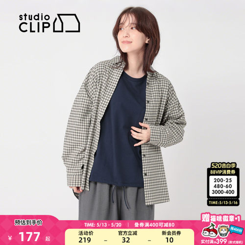简约休闲翻领衬衫 撞色格纹复古学院