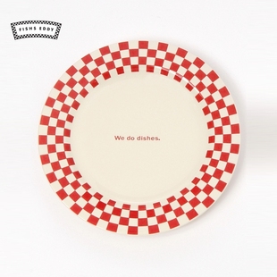 简约家用复古格纹圆形餐盘994010 日式 FISHS EDDY餐用托盘2025新款
