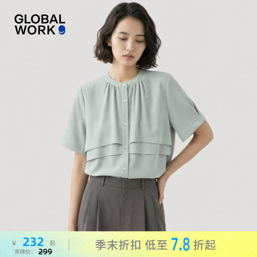 GLOBAL WORK 衬衫女2026夏季新款立领层叠拼接短袖雪纺衫684041
