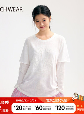 BUCH WEAR T恤女2026春季新款简约含棉串珠假两件长袖上衣594879