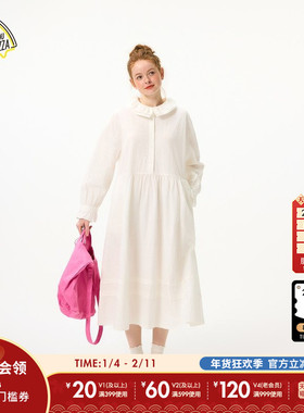 SEE YOU at PIZZA连衣裙女2025年夏季新款花边领长袖裙子491852