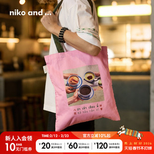 niko and ...八号甜蜜合作系列2026新款小众棉质通勤帆布包601618