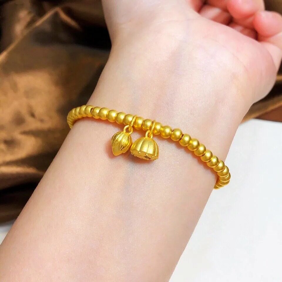 仿越南沙金古法莲蓬手链女两世欢仿真黄金圆珠手串