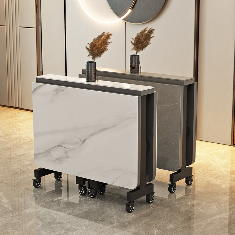 简约现代岩板折叠餐桌家用可移动长方形小户型多功能超薄吃饭桌子