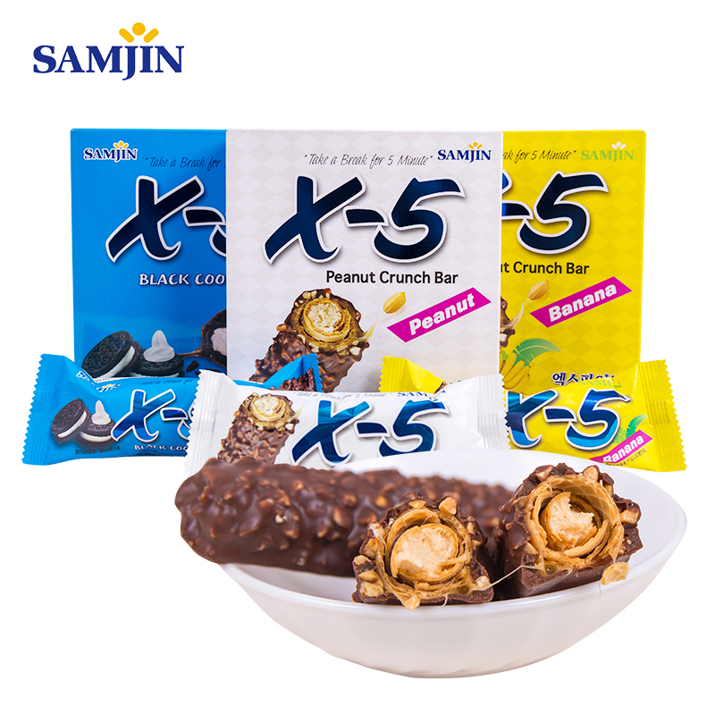 进口韩国三进X-5花生夹心代可可脂巧克力制品36g*4支巧克力棒零食
