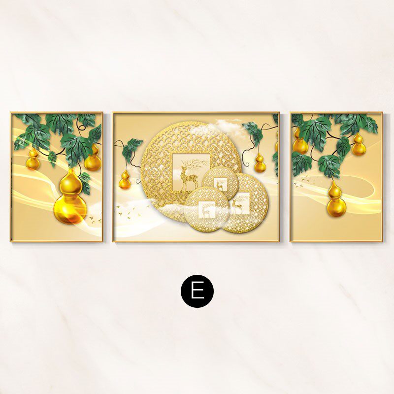 客厅葫芦背景墙沙发现代简约挂画壁画样板间三联画五福临门装定做