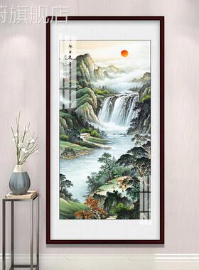 网红迎客松户玄关装饰画新中式竖版水画走入廊过山道艺术背景墙壁