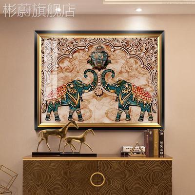 网红象到家美式玄关装饰挂画大象轻奢走吉廊尽头壁画客厅过道横版