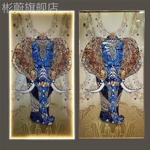 网红玄关挂画带灯光烤瓷镶钻入装饰画 定制户道过走大象客厅家居