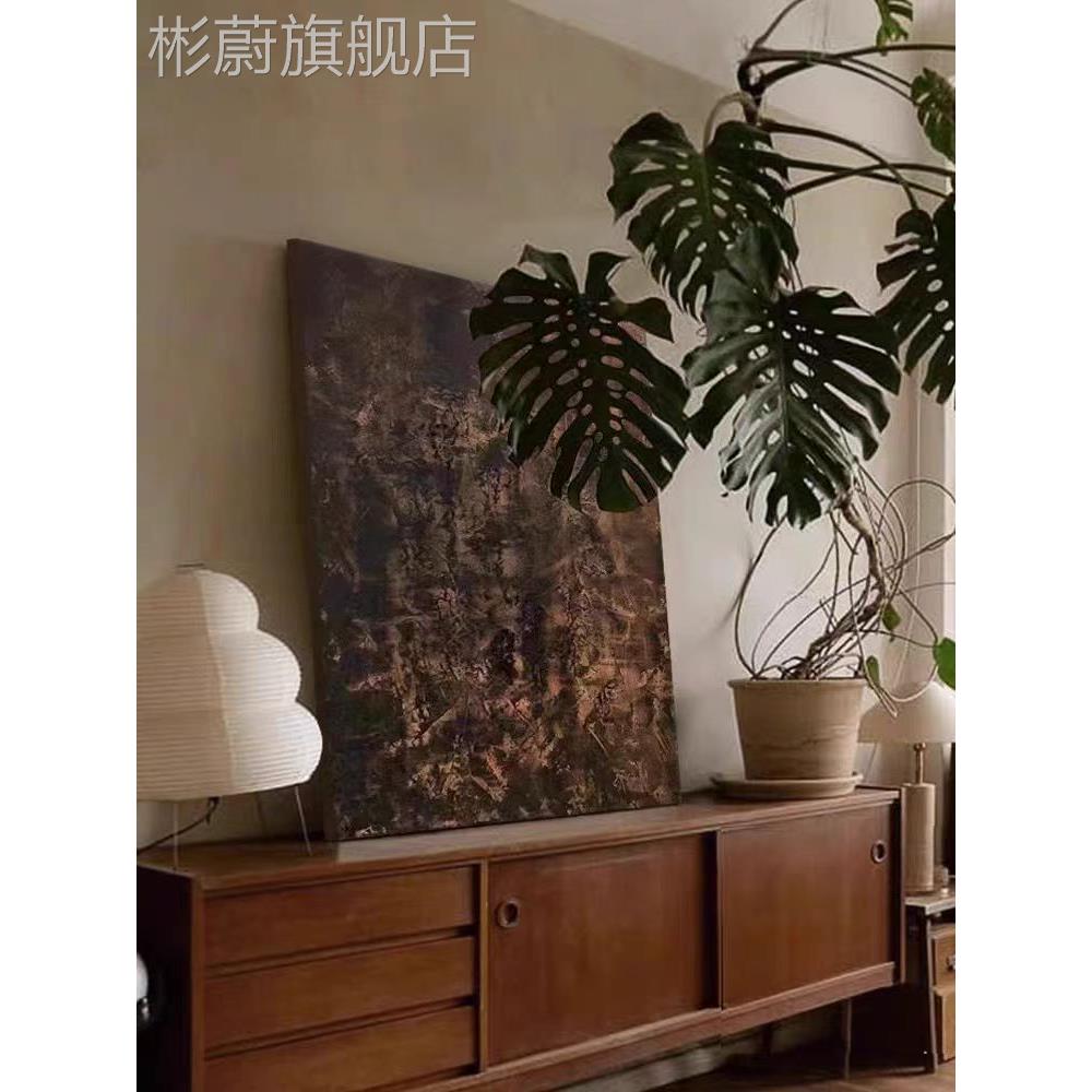 网红手抽绘画侘寂风民关宿象装饰油画客酒店禅意玄餐厅肌理质厅感图片