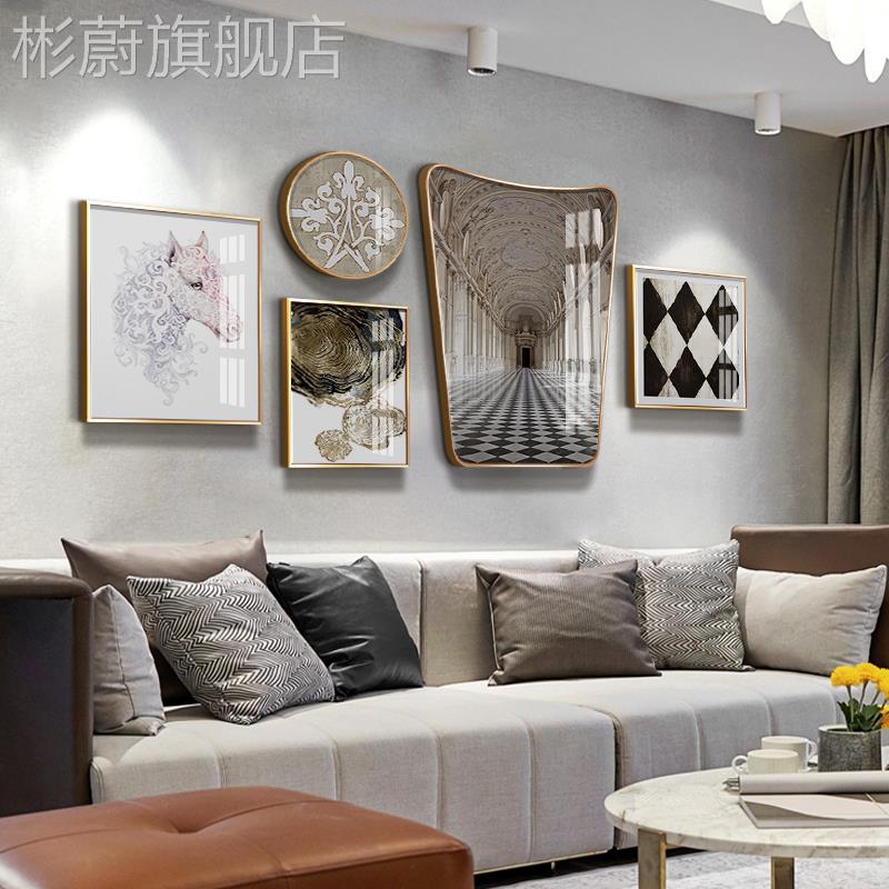 网红现代三联客厅沙发背景墙挂画美画晶瓷式画壁轻奢风装饰画北欧