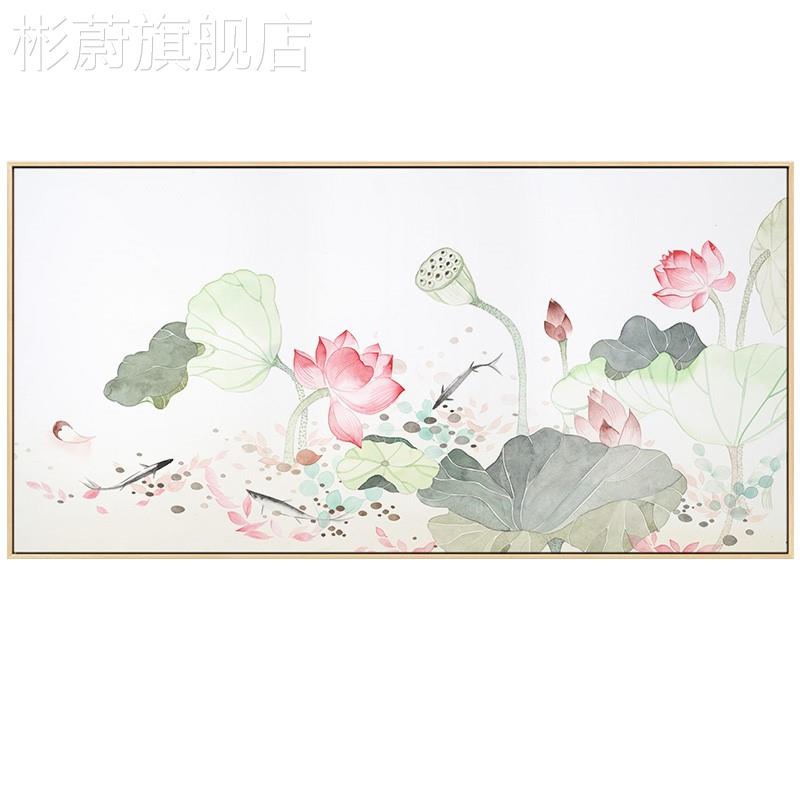 网红厅原木中式客装饰画日式现代餐厅墙面挂画中国风大横风幅荷花图片