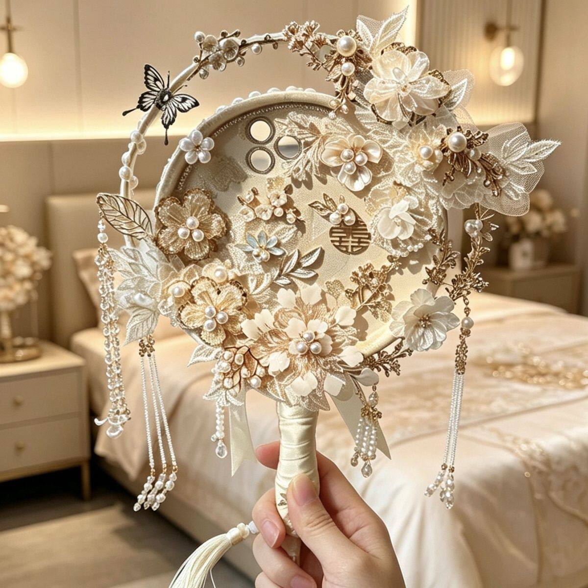 手作团扇手机壳成品结婚秀禾喜扇