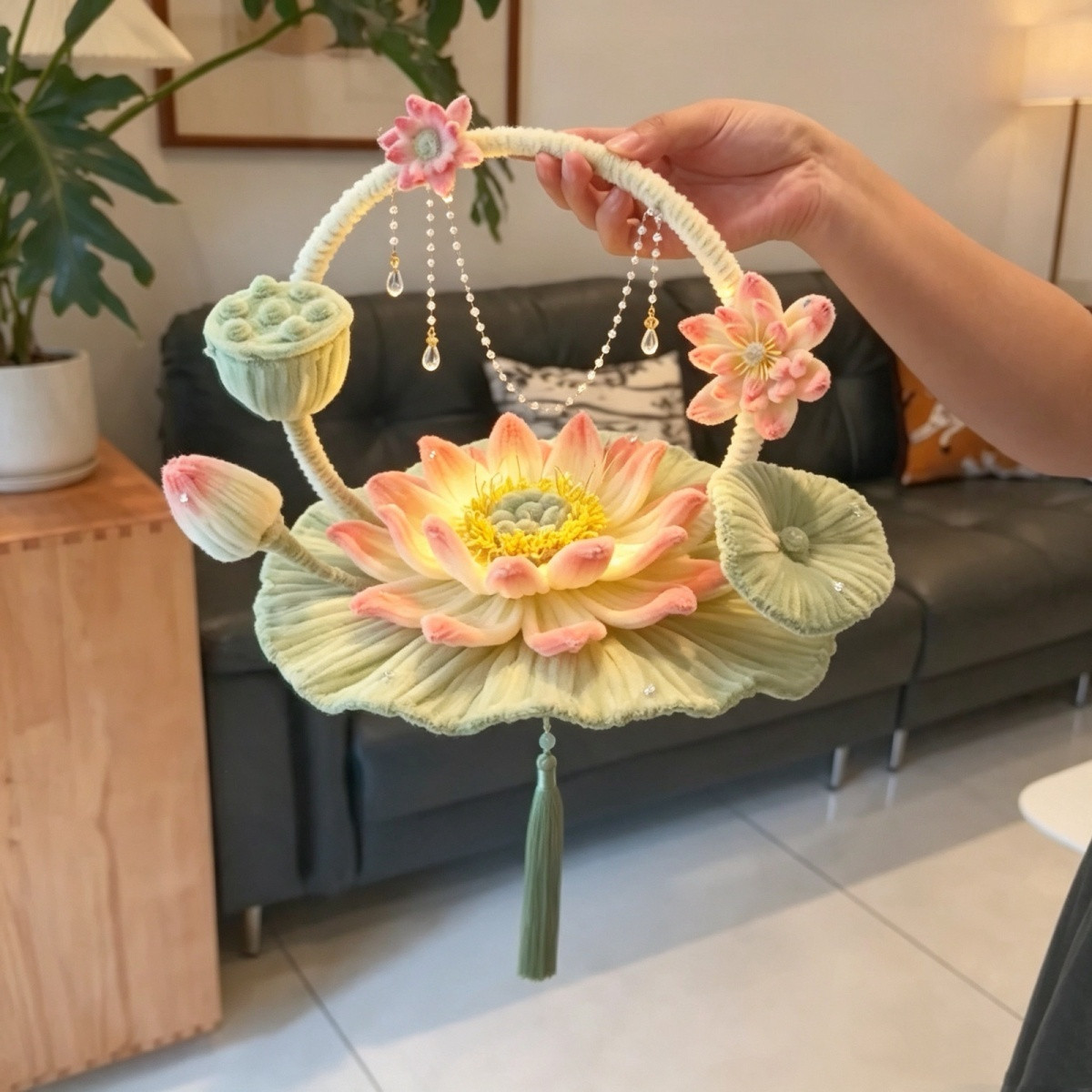 手提荷花灯笼扭扭棒儿童diy手工中秋节花灯材料包送闺蜜朋友礼物