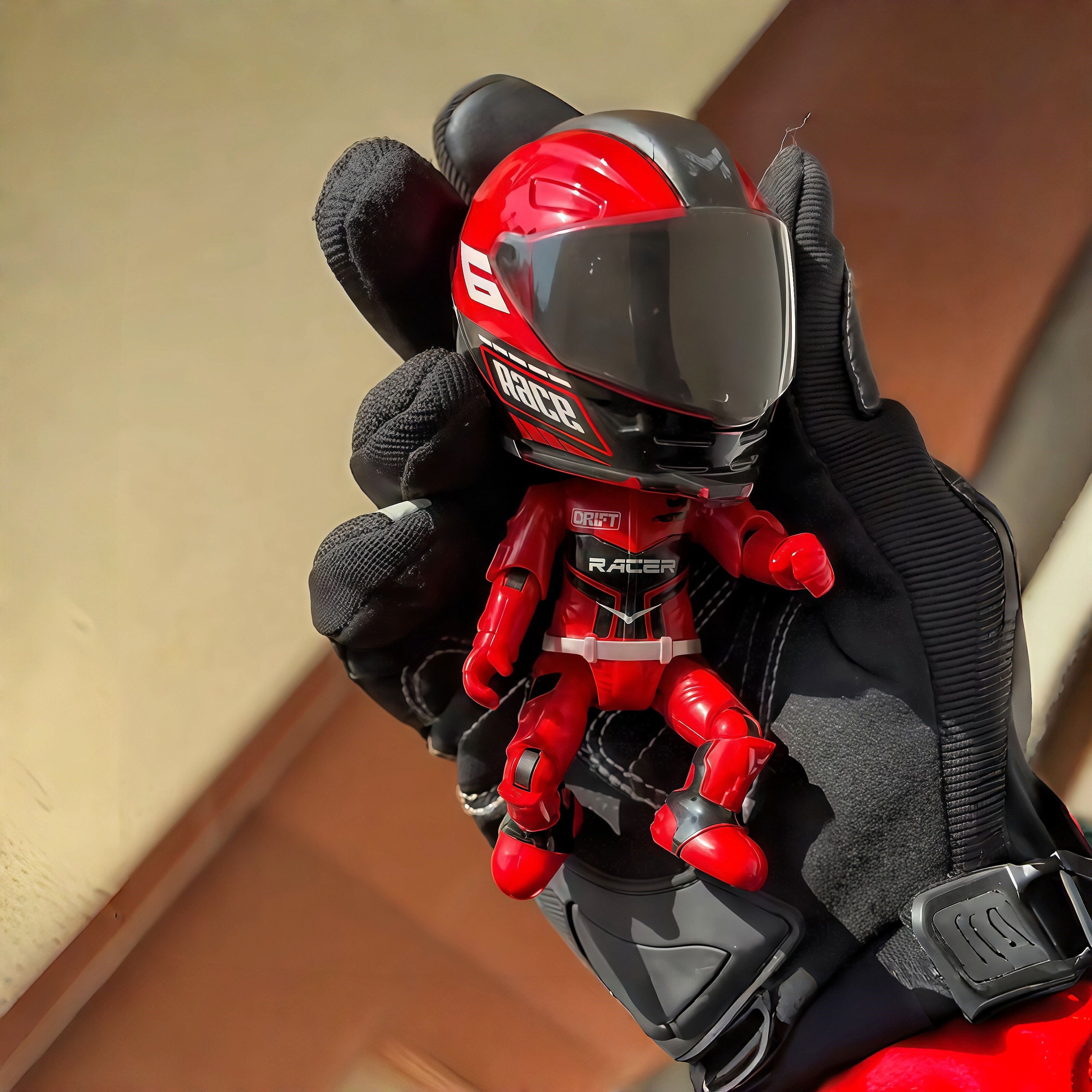 摩托车骑手模型变形机器头盔变形人玩具男孩儿童Q版手办摆件模型