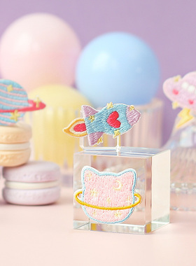 马卡龙银河系列刺绣贴衣服补丁贴行星球火箭少女可爱witch自粘s贴