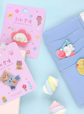 彩虹梦镜可爱刺绣布贴樱桃熊钱包ipad手机壳swich装饰贴自粘贴