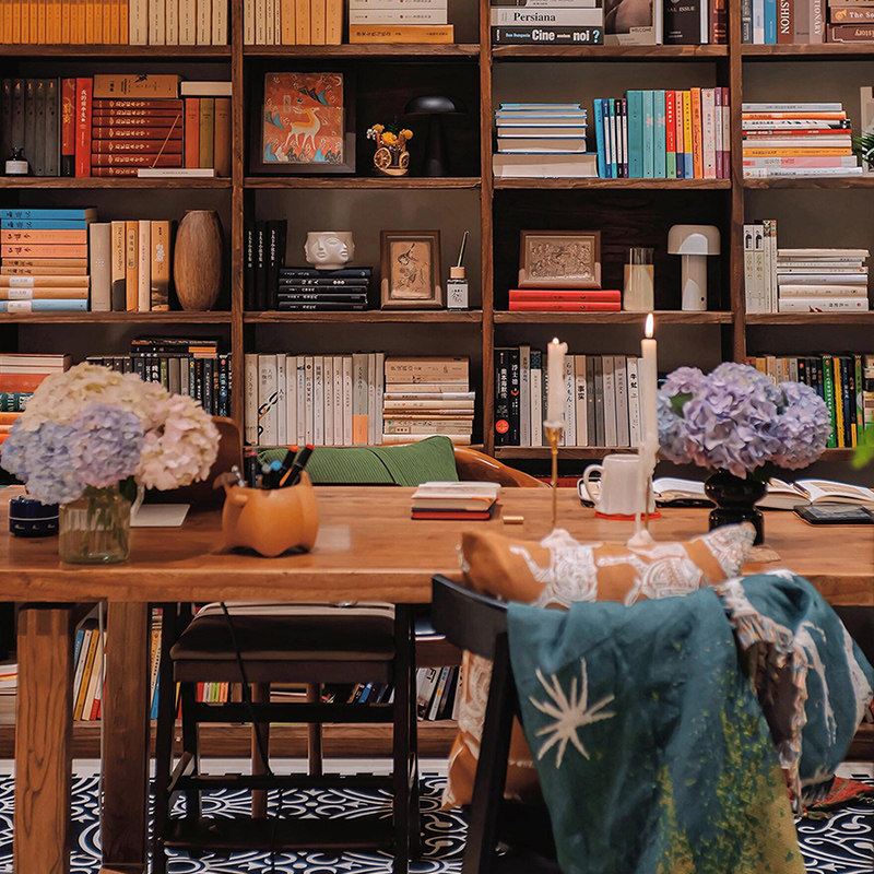 泊逸开放式书房桌客厅书房一体全实木长条书桌学生学习写字桌家用