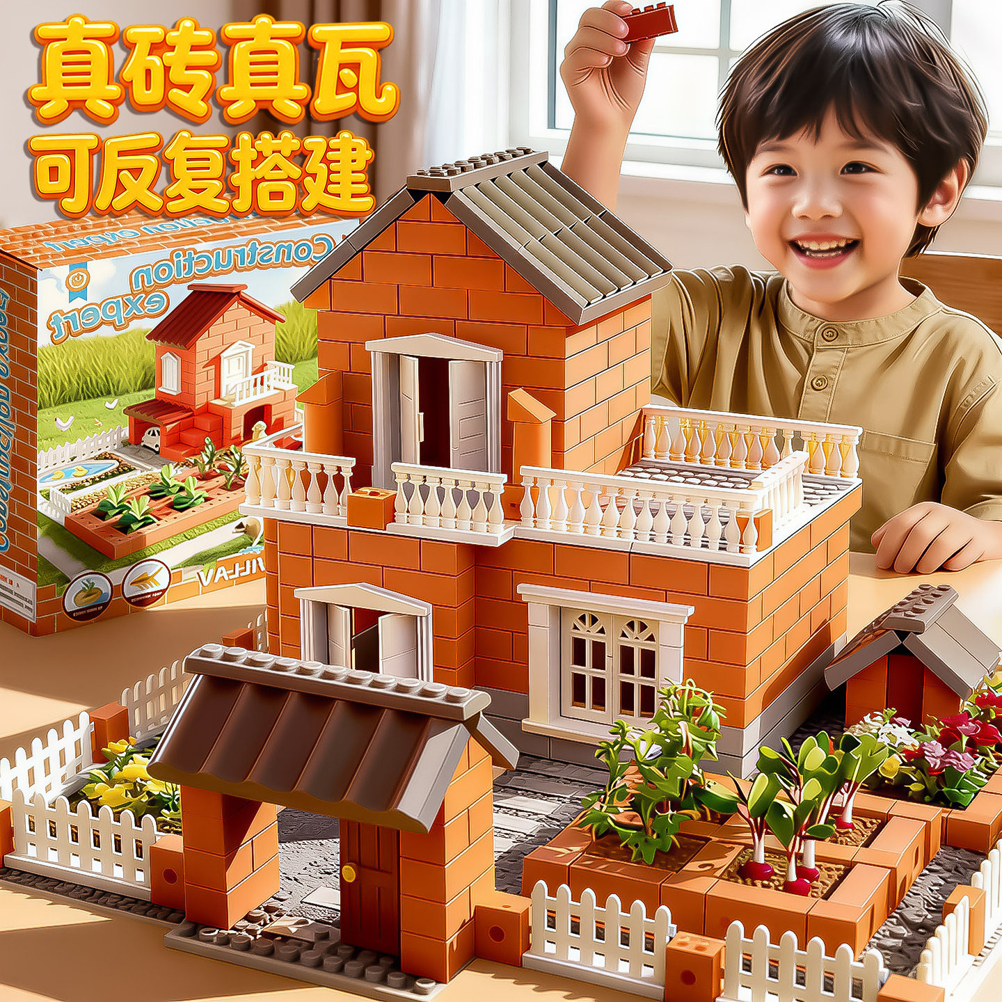 泥瓦匠盖房子砌墙玩具男孩真砖真瓦块头儿童手工diy益智建筑小屋,玩具/童车/益智/积木/模型,普通塑料积木,淘宝优惠券,粉丝福利购,淘宝优惠卷