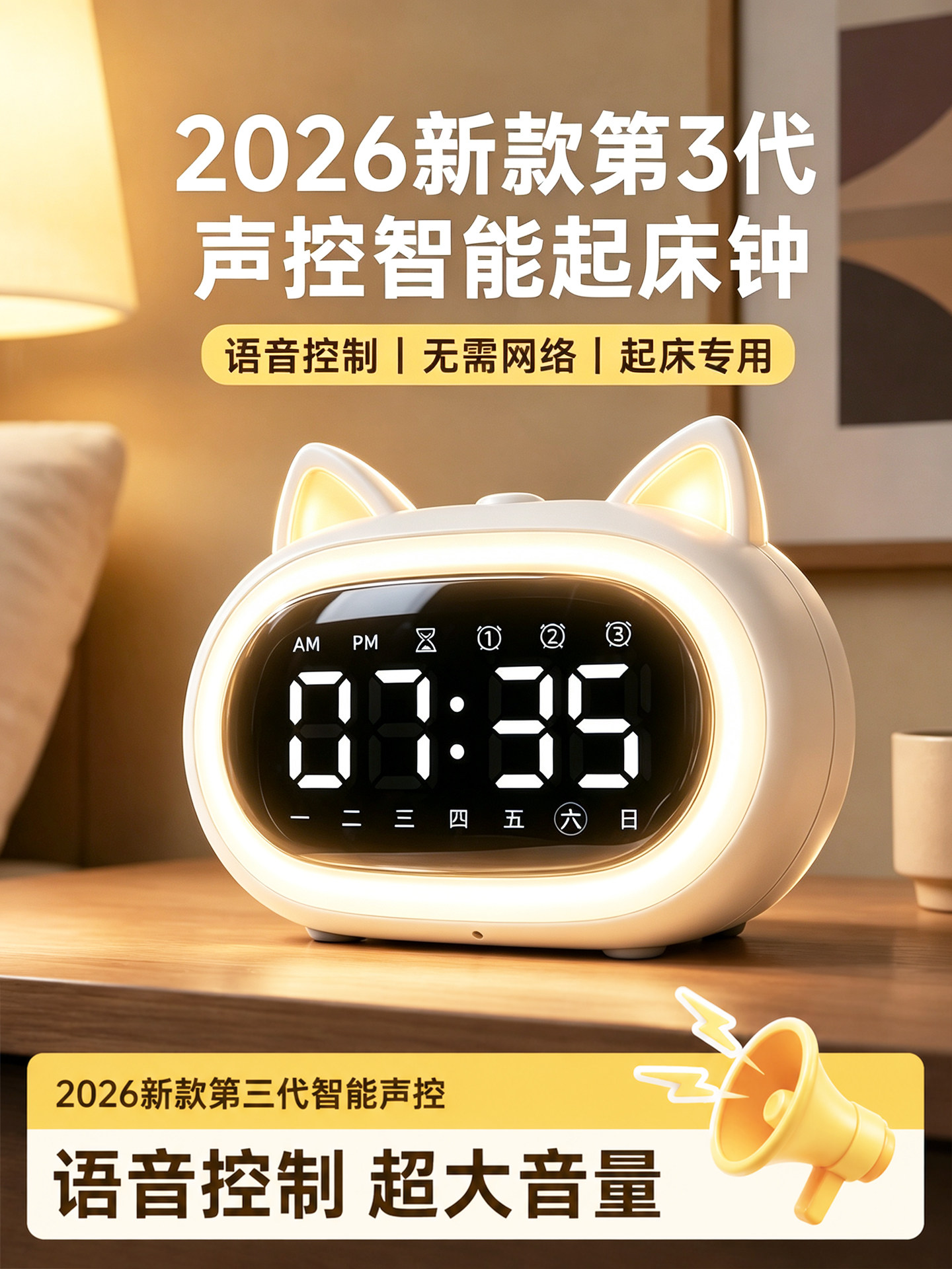 Alarm clock 2026 new student wake-up device voice intelligence powerful wake-up electronic clock for middle and high school students