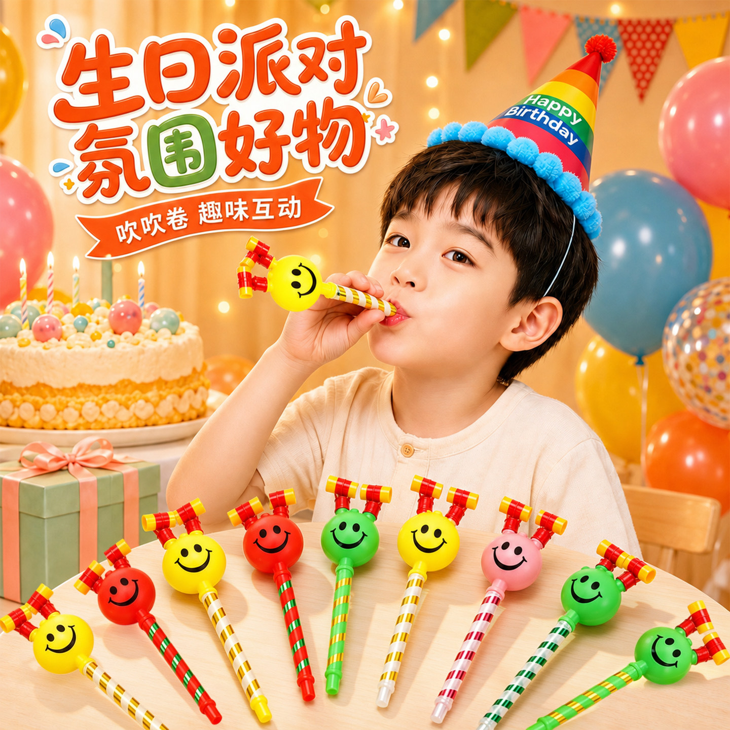 吹龙口哨儿童吹吹卷哨子卡通伸缩小宝宝生日派对喇叭吹响气氛道具