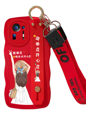 红色本命年小羊皮腕带支架适用小米MIX4手机壳红米12c硅胶9a网红10s女款13ultra秋冬civi2新品note11保暖防摔