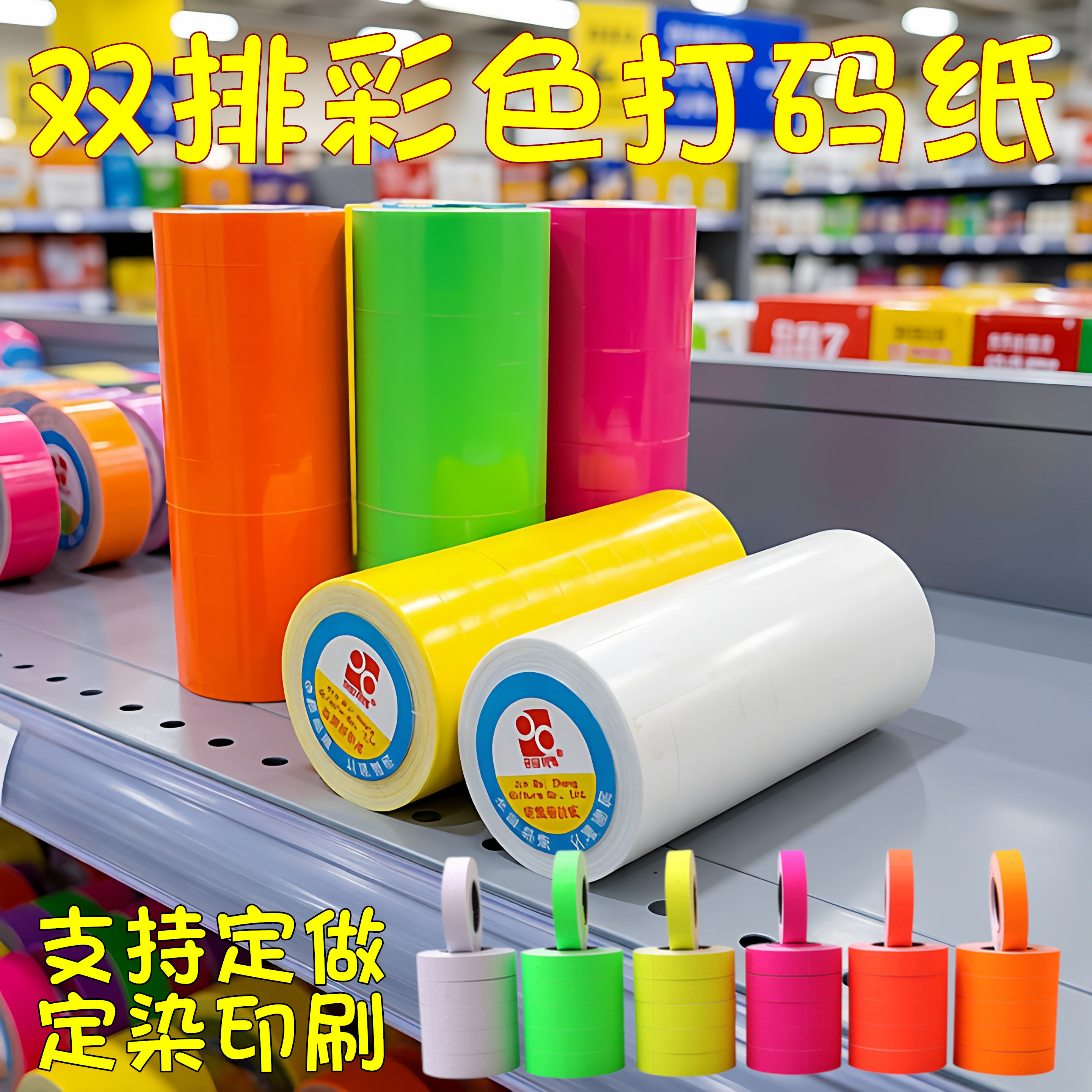 双排彩色标价纸手动标价机打码纸超市商品打价格标签纸货号日期编号价格不干胶标签贴打价机价签贴款号纸