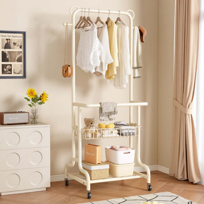衣帽架家用可移动挂衣架带脏衣篓