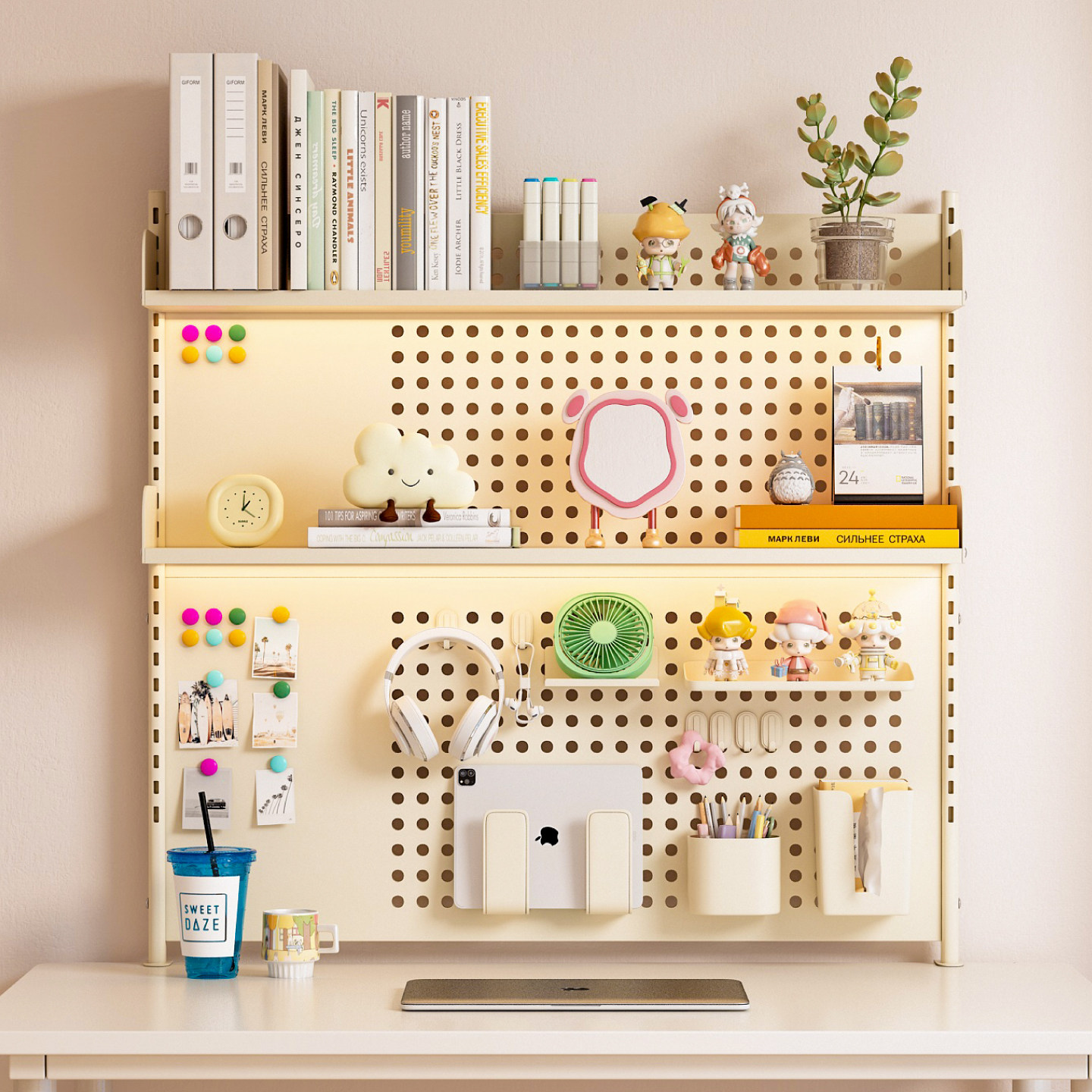 桌面洞洞板置物架学习桌上书架免打孔立式工位整理架子多层收纳架