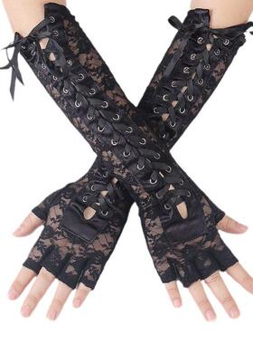 Long hollow nail buckle strap sunscreen lace gloves蕾丝手套