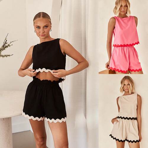 Casual Solid Color Sleeveless Shorts Set for Women