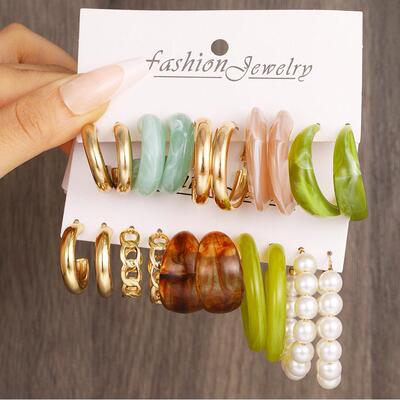 Earring Pearl Combination Earring Set 10 Pieces夸张欧美项炼