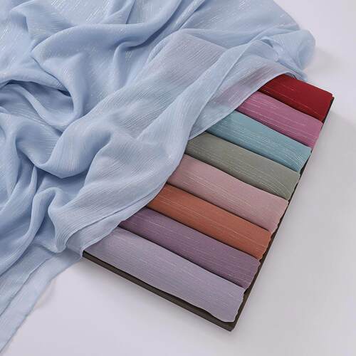 Chiffon silver silk pleated long scarf Hui ethnic 褶皱长围巾