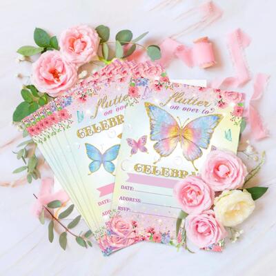 Cartoon Butterfly Birthday Party Invitation Card, Wedding, B