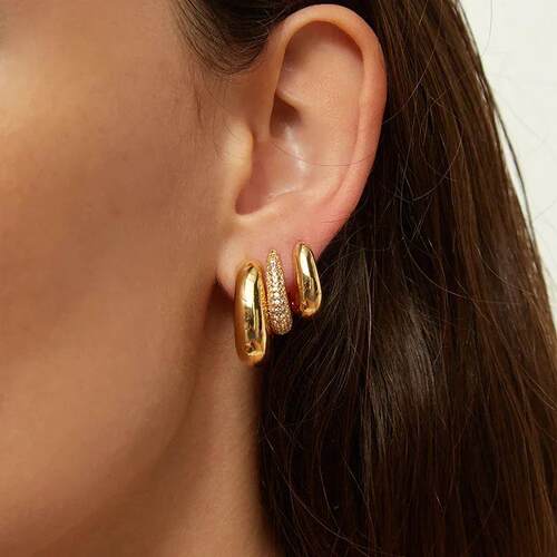 TIANDE Gold Plated Classic Big Hoop Earrings For Women