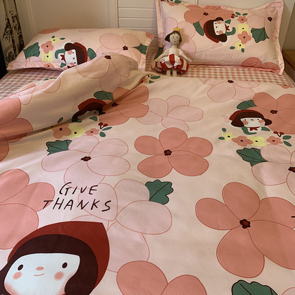 可爱小女孩四件套ins小清新单人学生宿舍被套三件套1.5米床上用品